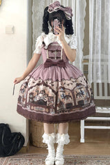 Pink/Purple Bear Print Bowknot Classic Lolita JSK Dress - Product - 9