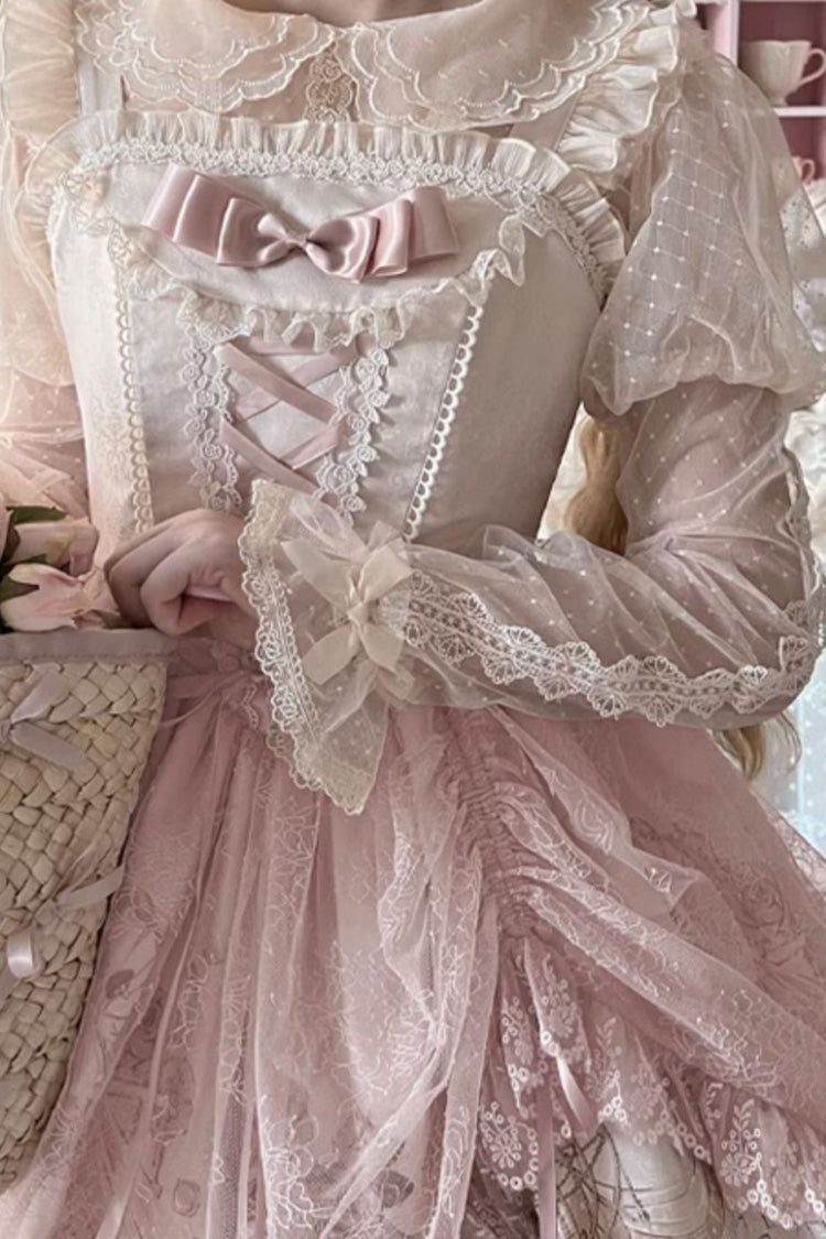 Apricot Sleeveless Rose Prologue Print Ruffle Bowknot Sweet Elegant Princess Lolita Jsk Dress - Product - 8