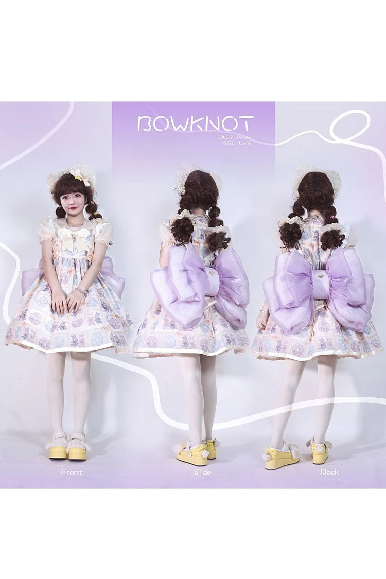 Purple Big Bowknot Metal Heart Nameplate Lolita Backpack - Product - 8