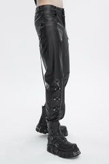 Black Removable Right Side Zipper Faux Leather Men's Punk Pants - Product - 3