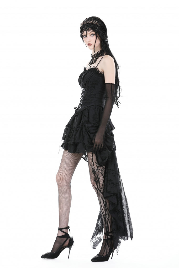Black Ruffled Lace Splice Lace-Up Women's Gothic Overbust Corset - Product - 2