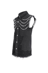 Black Lapel Collar Sleeveless Slim Men's Punk Vest - Product - 6