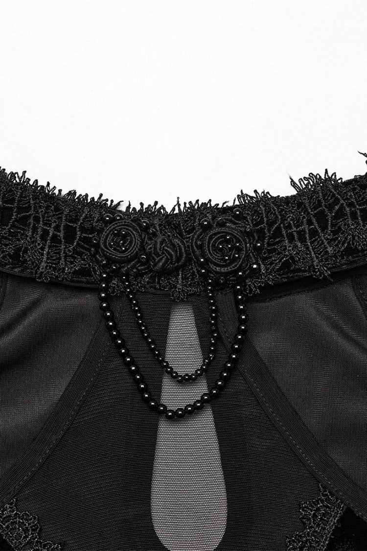 V Collar Off Shoulder Hollow Stitching Mesh Women's Gothic Dress 2 Colors - Product - 13