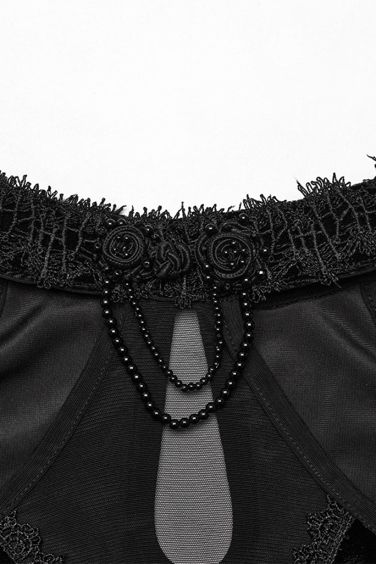 V Collar Off Shoulder Hollow Stitching Mesh Women's Gothic Dress 2 Colors - Product - 13