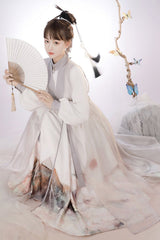 Beige Original Chinese Style Elegant Ink Printing Classic Lolita Hanfu Dress Full Set - Product - 4