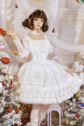 White Multi-layer Dream Dance Print Embroidery Tulle Sweet Princess (Dress Only) front view