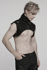 Black Stand Collar Sleeveless Rivet Zipper Men's Punk Cape - Product - 2