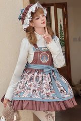 Brown Doll Print Ruffle Bowknot Sweet Lolita Strap Dress - Product - 3