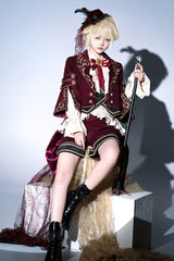 Red [Royal Heir] Embroidery Classic Military Gorgeous Handsome Ouji Lolita Coat Blouse Shorts Set - Product - 7