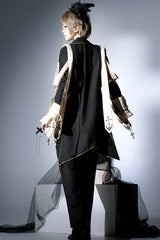 Black Long Sleeves Print Gothic Prince Handsome Ouji Lolita Swallowtail Coat - Product - 8