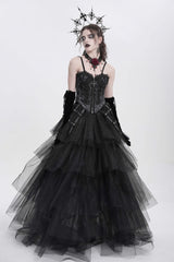 Black Sleeveless Embroidery Lace Chain Women's Gothic Vest - Product - 10