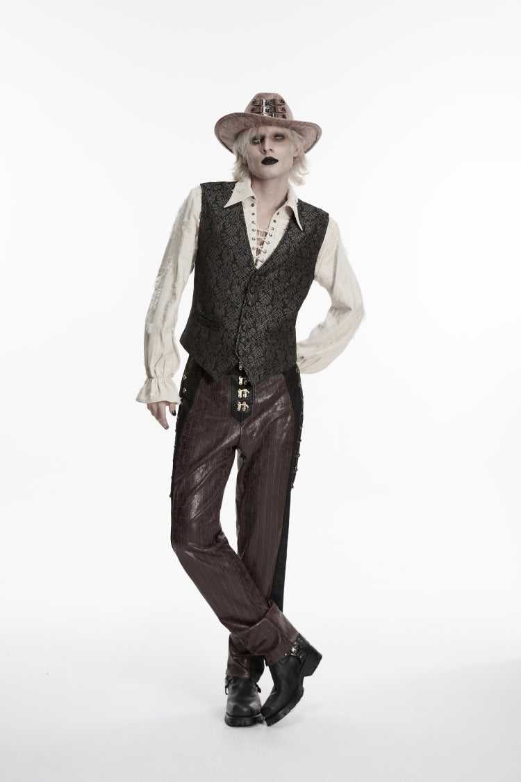 Black V Collar Jacquard Slim Men's Gothic Retro Vest - Product - 2