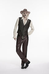 Black V Collar Jacquard Slim Men's Gothic Retro Vest - Product - 2