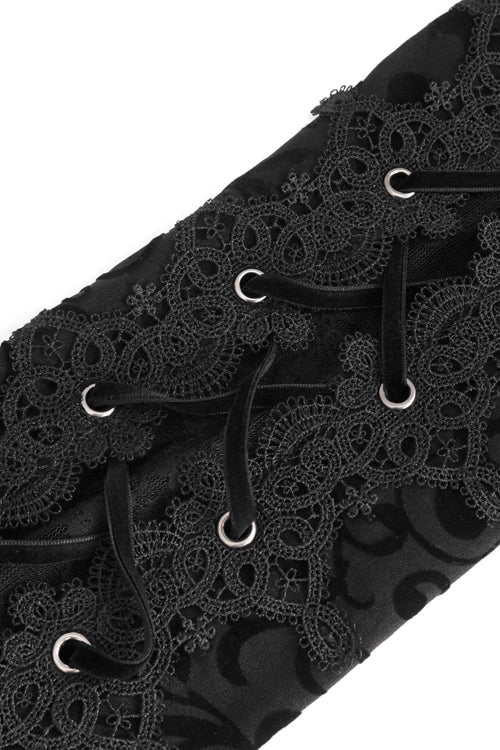 Black Gothic Flocking Patterned Laced Up Asymmetrical Side Womens Pants - Product - 6