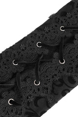 Black Gothic Flocking Patterned Laced Up Asymmetrical Side Womens Pants - Product - 6