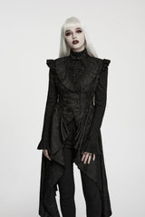 Black Stand Collar Sleeveless Jacquard Cut-Out Lace-Up Asymmetric Women's Gothic Elegant Vest - Black - 1