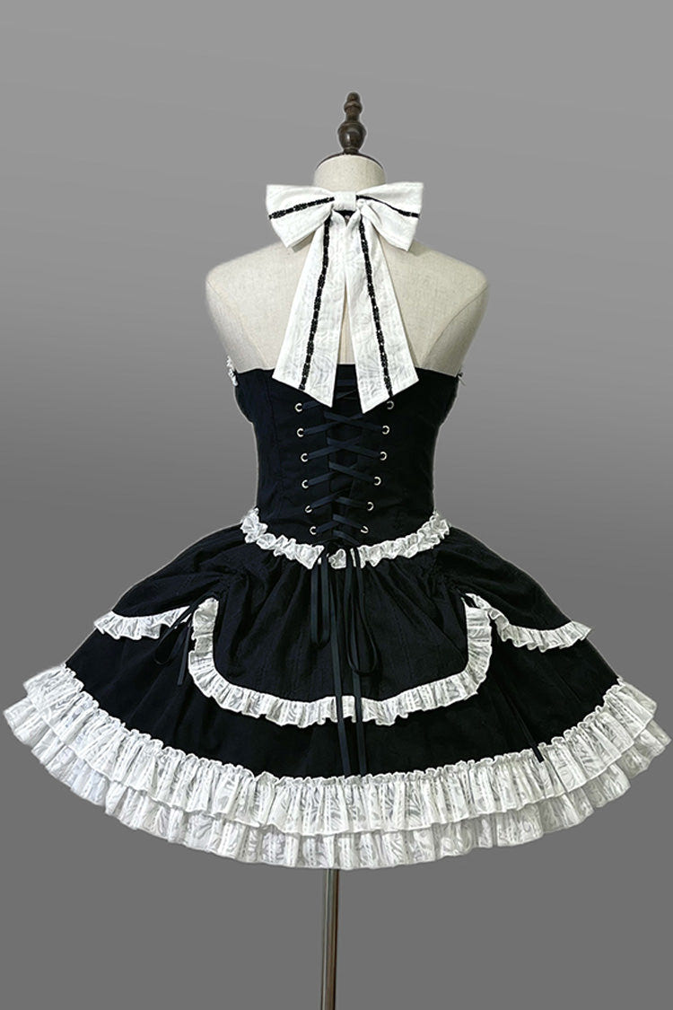 Black Cross Halterneck Ruffle Bowknot Lace Lace-Up Princess Gothic Lolita Dress - Product - 7