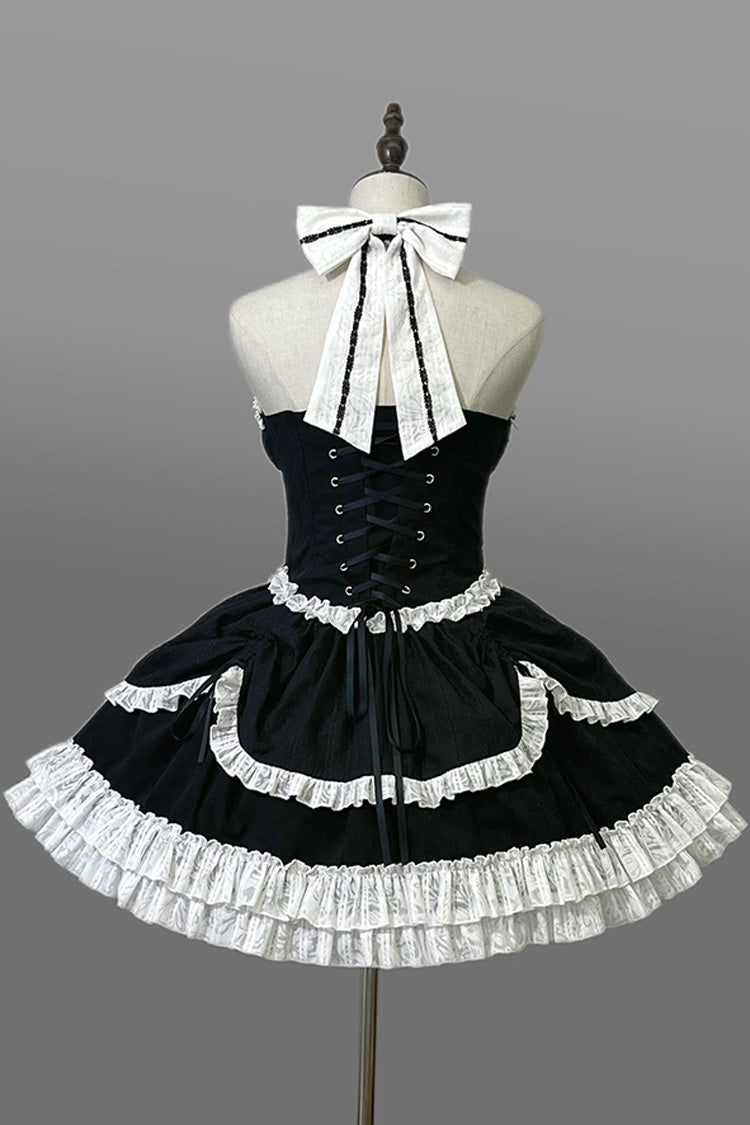 Black Cross Halterneck Ruffle Bowknot Lace Lace-Up Princess Gothic Lolita Dress - Product - 7