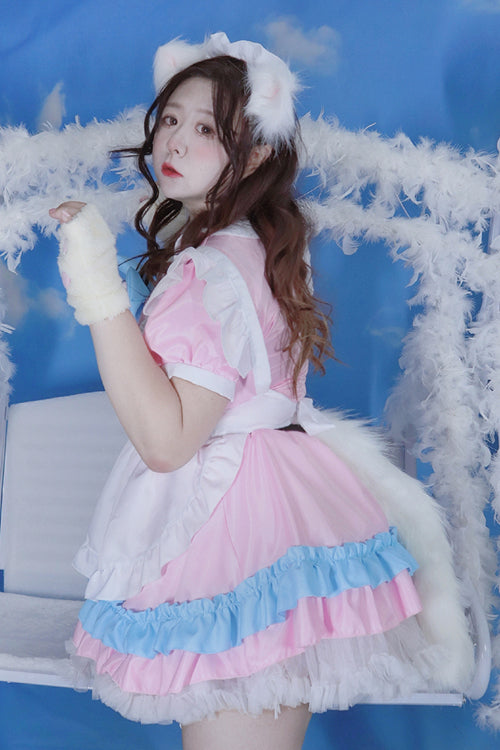 Pink Lapel Collar Ruffled Short Sleeves Plus Size Sweet Lolita Dress - Product - 4