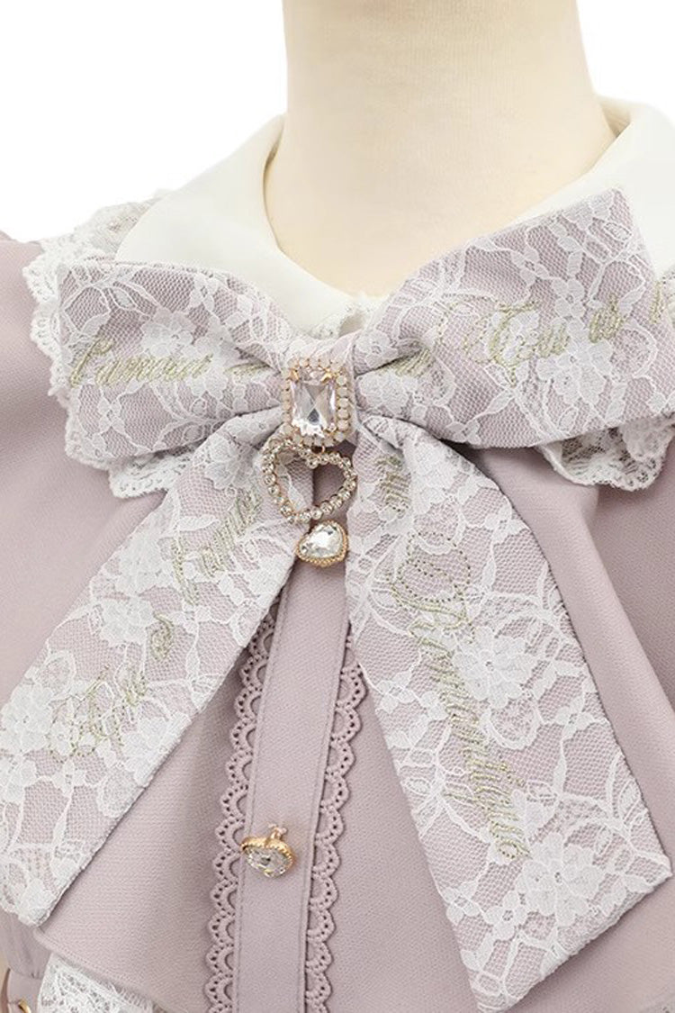Pink Japanese Diamond Buckle Heart Bow Lace Sweet Jirai Kei Dress Fake Two-piece Set - Product - 2