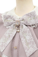 Pink Japanese Diamond Buckle Heart Bow Lace Sweet Jirai Kei Dress Fake Two-piece Set - Product - 2
