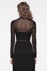 Black Long Sleeves Floral Embroidery Mesh Women's Gothic Blouse - Product - 3