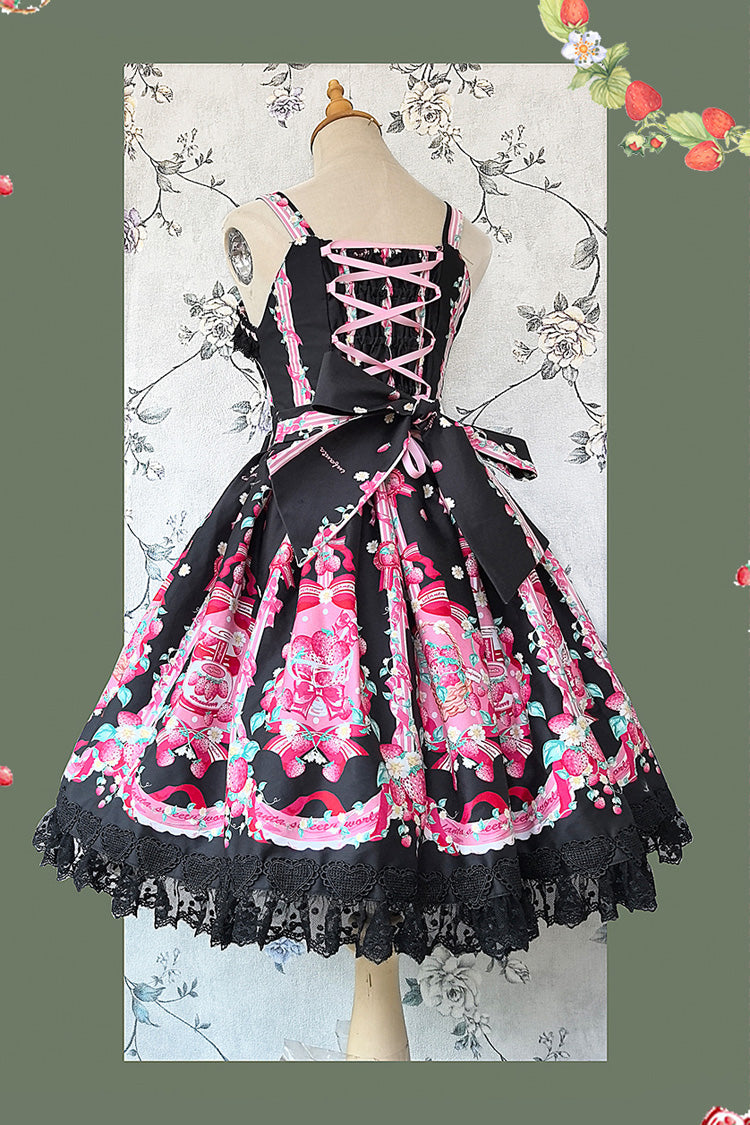 [Strawberry Chef] Sleeveless Print Bowknot Lace Sweet Lolita Jsk Dress 4 Colors - Product - 14