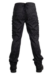 Black Side Discoid Flowers Back Waist Lace Up Gothic Jacquard Mens Pants - Product - 10