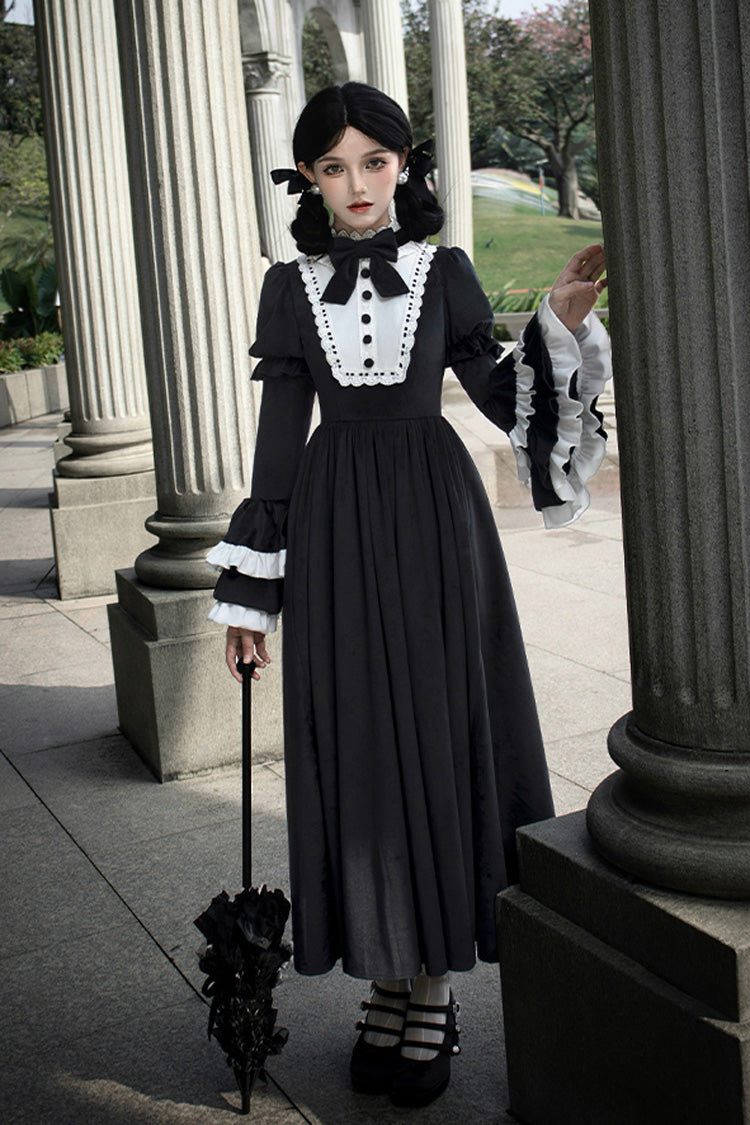 Black [Sleepless Night] Long Hime Sleeves Ruffle Bowknot Gothic Lolita Dress - Product - 4