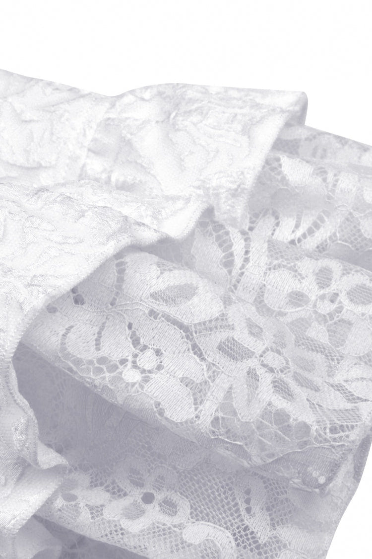 White Sleeveless High/Low Multi-Layered Jacquard Lace Lace-Up Women's Gothic Slip Wedding Graduation Dress - Product - 17