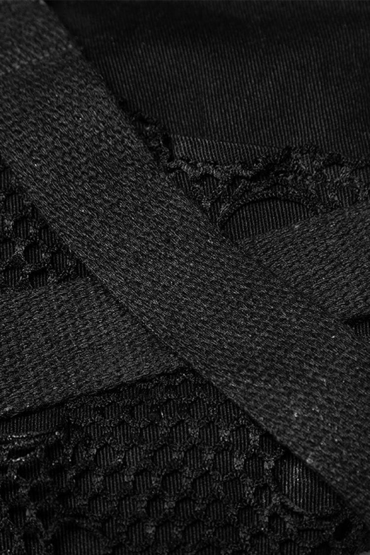 Black Metal Ring Buckles Stitching Mesh Men's Steampunk Pants - Product - 5