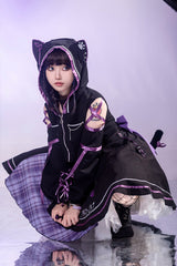 Black/Purple Cat Paw Print Bowknot Gothic Lolita Jsk Dress Set - Product - 6