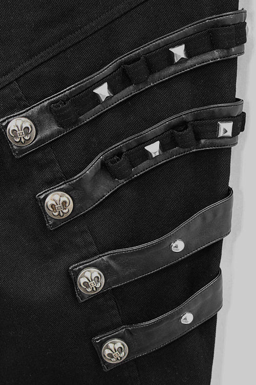 Black Punk Heavy Metal Lace Up With Loops Mens Pants - Product - 5