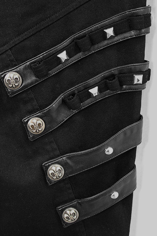 Black Punk Heavy Metal Lace Up With Loops Mens Pants - Product - 5