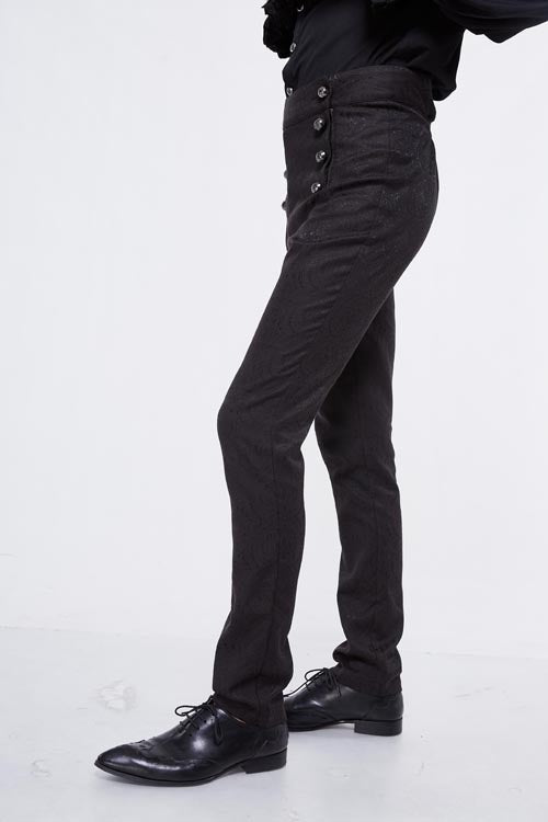 Black Gothic Wedding High Waist Slim Fit Jacquard Western Style Mens Pants - Product - 3