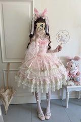 Pink [Falling Flowers in the Rain] Sleeveless Ruffle Embroidery Bowknot Sweet Chinese Style Lolita Jsk Dress - Product - 2