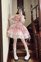 Pink Multi-layer Ruffle Hanayome Bowknot Sweet Elegant Princess Gorgeous Lolita Jsk Dress - Product - 12
