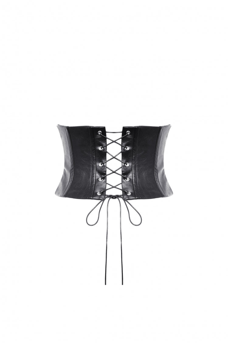 Black Lace-Up Studded Buckled Women's Punk PU Underbust Corset - Product - 15
