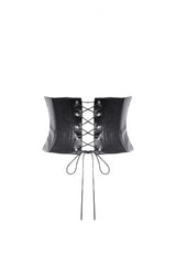 Black Lace-Up Studded Buckled Women's Punk PU Underbust Corset - Product - 15