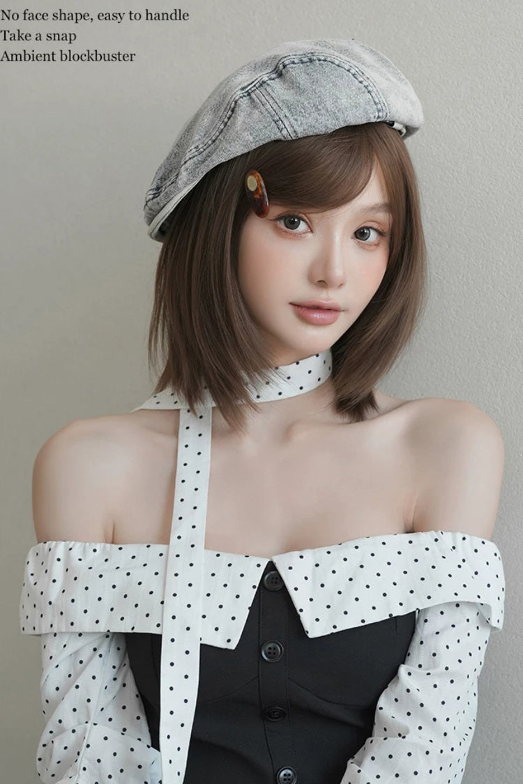 Chestnut Brown Refined Side-Swept Bangs Layered Sweet Lolita Short Bob Wig - Product - 2