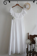 White Square Collar Short Sleeves Jacquard Ruffled Lace Sweet Elegant Lolita Dress - Product - 7