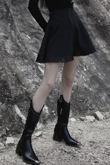 Black Chiffon Plaid Large-Hole Mesh Stitching V-Word Segmentation Design Sun-Hem Women's Punk Skirt - Product - 2