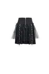Black Cross Print Side Waist Straps Detachable Metal Chain Women's Punk Skirt - Product - 8