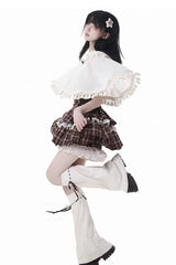 Brown [Warm Summer Days] Double-Layered Printed Ruffled Spliced Lace Sweet Lolita Skirt - Product - 8