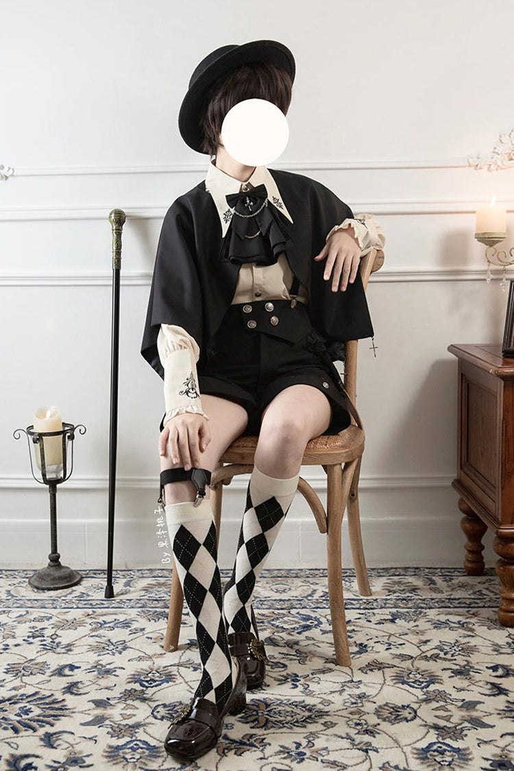 Black Night Raven Magic Ouji Prince Handsome Lolita Shirt Bib Shorts Set - Product - 4
