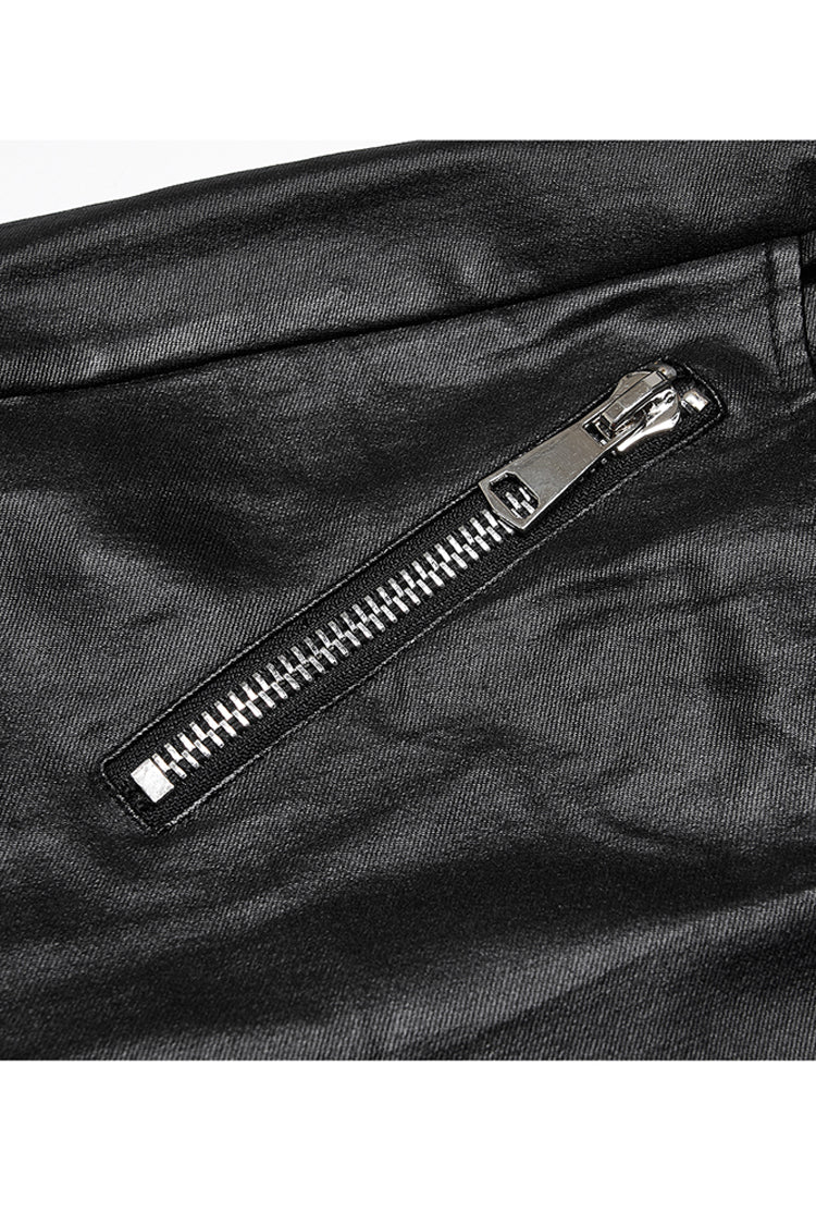 Black Elasticity Glued Woven Fabric Sexy Tight Metal Zipper Belt Decoration Women's Plus Size Punk Trousers - Product - 9