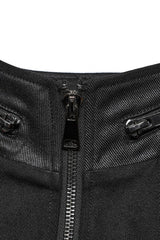 Black Stand Collar Side Waist Webbing Decorative Stitching Mens Steampunk Vest - Product - 6