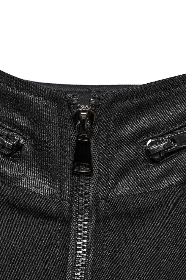 Black Stand Collar Side Waist Webbing Decorative Stitching Mens Steampunk Vest - Product - 6