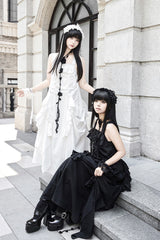 White [Dream] Sleeveless Ruffle Gothic Lolita Strap Dress - Product - 7