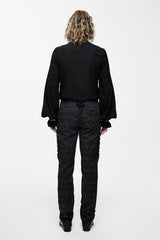 Black Chiffon Chest Embroidery Lace Sleeves Mens Gothic Blouse - Product - 3